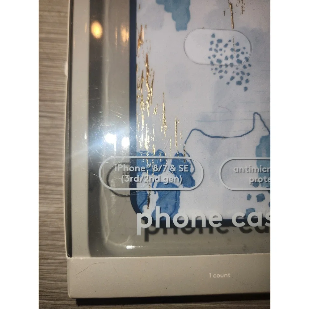 Heyday Apple iPhone 8 7 SE 2nd 3rd Gen Case Blue Watercolor Gold Foil Abstract
